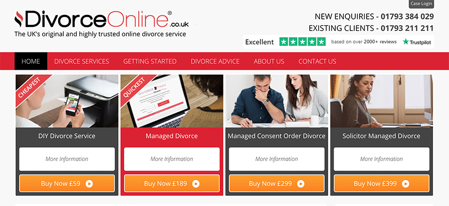 Screenshot of Divorce-Online.co.uk homepage