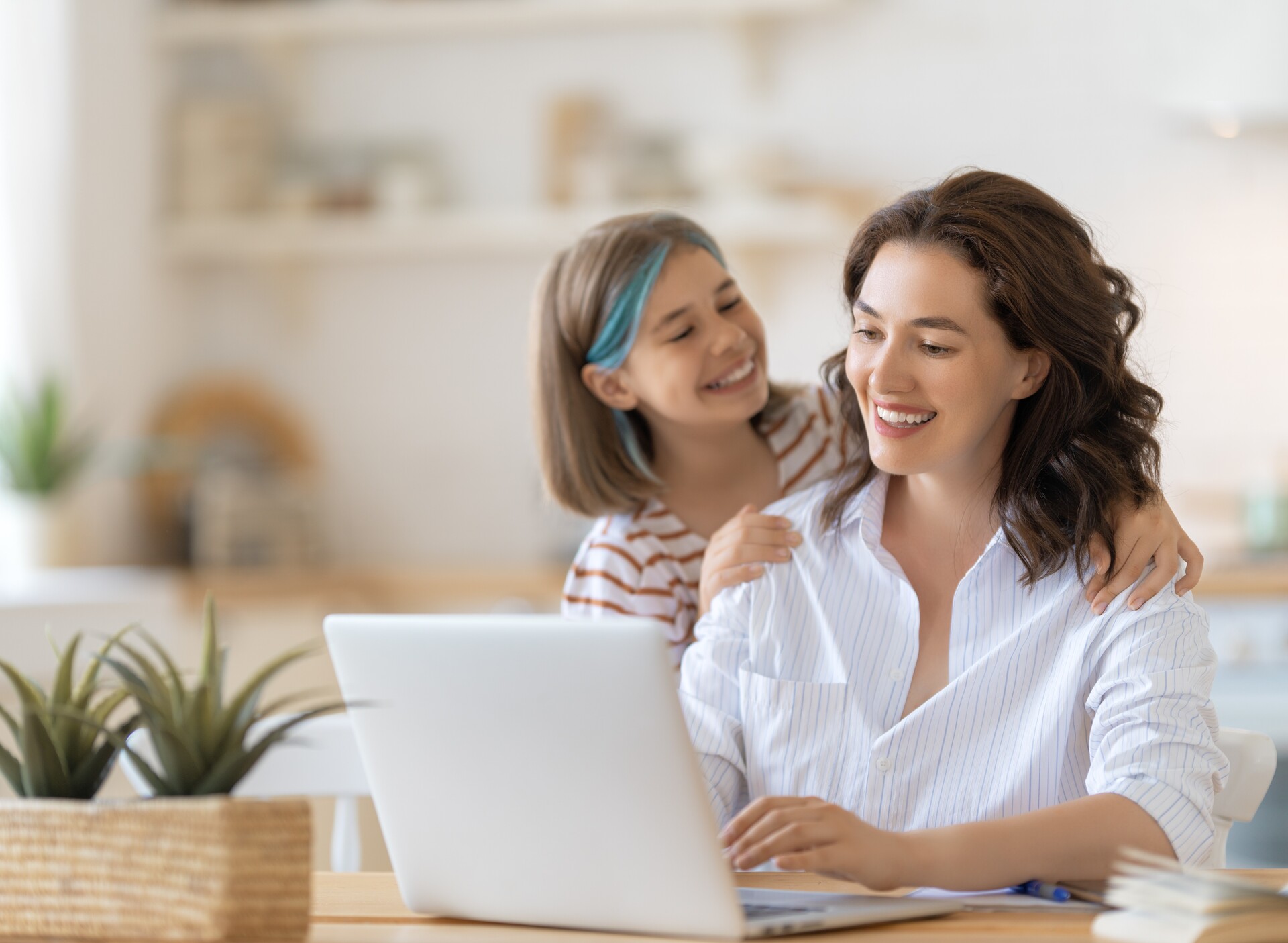 happy women with young child