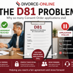 Illustration showing a Consent Order application being delayed because one party does not complete the D81 Statement of Information.